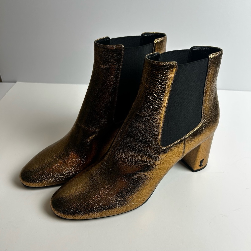Saint Laurent Paris YSL Gold metallic leather Chelsea ankle boots size: 11 - Picture 3 of 11
